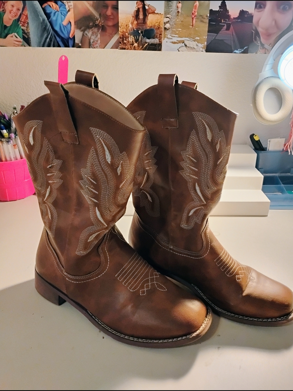 Brown Western Cowboy Boots with Stitching Detail
